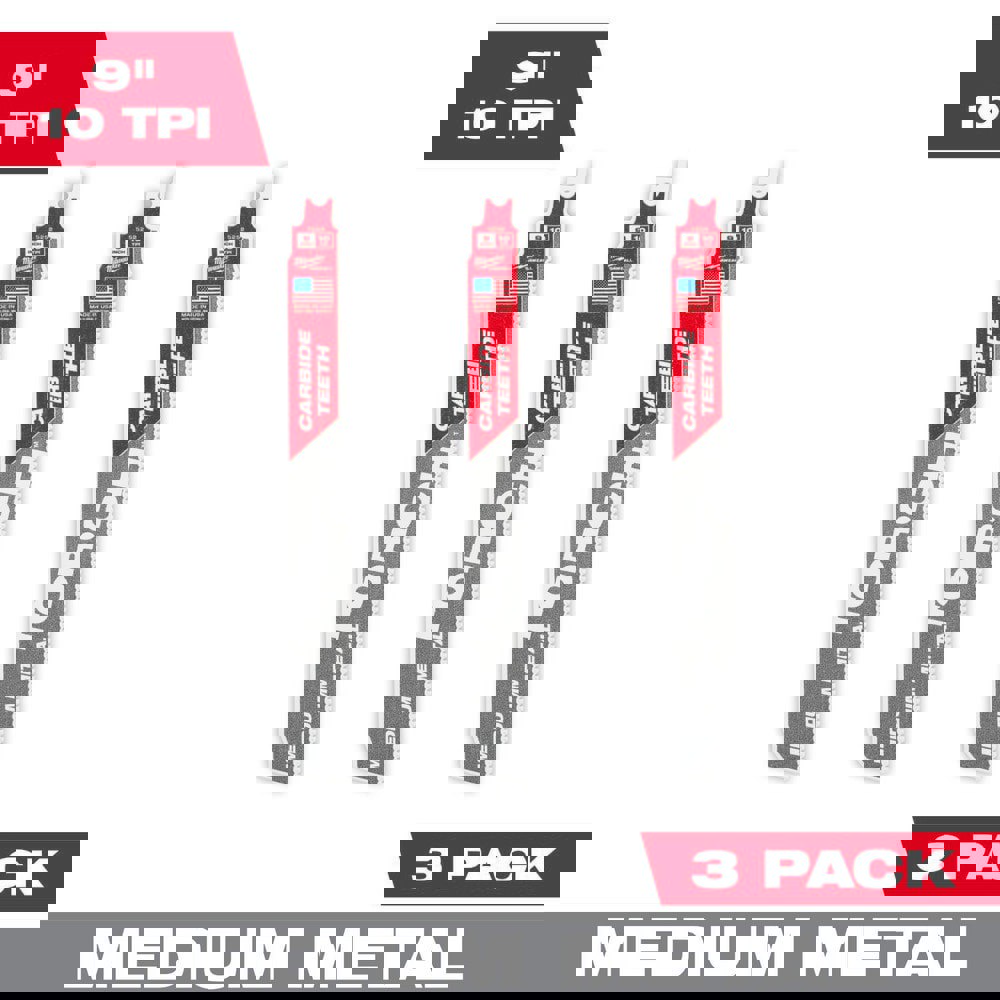Reciprocating Saw Blades; Blade Material: Carbide ; Blade Length (Inch): 9 ; Blade Width (Inch): 1 ; Teeth Per Inch: 10 ; Blade Thickness (Decimal Inch): 0.0500 ; Profile Shape: Straight